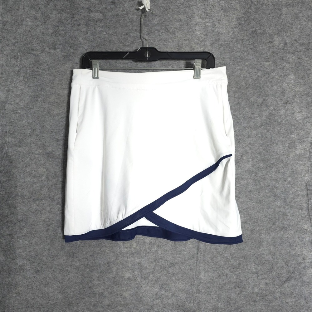 Peter Millar Skort Womens Medium White Navy Wrap Golf Tennis LA21EB19 UPF 50+ 17